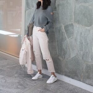 J Brand Ivy High Rise Crop Straight Leg Jeans Pink Distressed NWT 25 26 $228